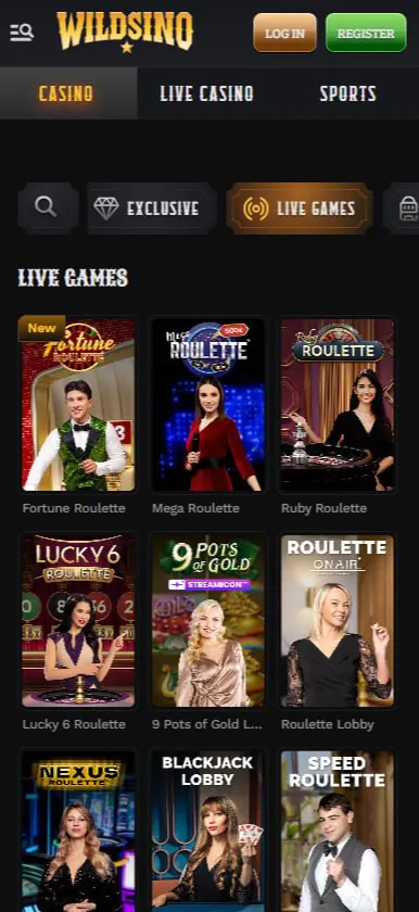 Wildsino Casino App Interface